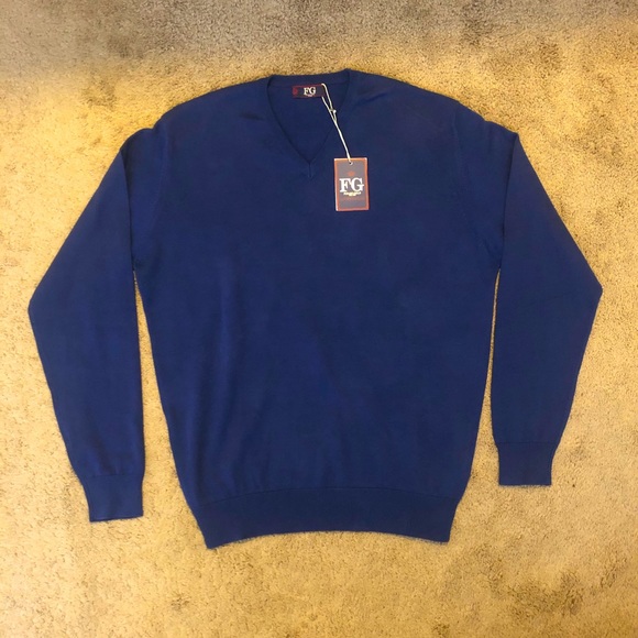 Fusaro Gold Cotton V-Neck Sweater - Picture 1 of 3